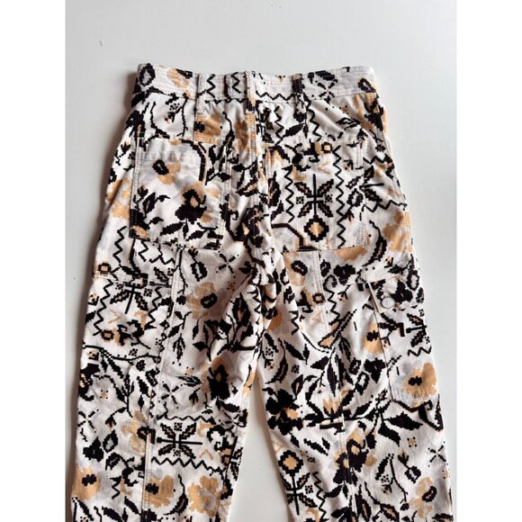ANTHROPOLOGIE Floral Printed Cotton Corduroy Tapered Utility Pants, Size 2 - Picture 9 of 16